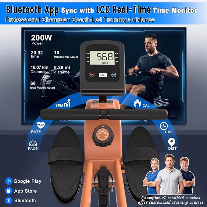 Rowing Machines Foldable for Home, Magnetic Rowing Machine with 16-Level Quiet & Smooth Resistance, Dual Slide Rail, LCD Monitor & APP Supported Fitness Rowing Machine, Max 350lbs Weight Capacity
