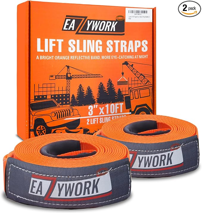 2Packs 3”x10Ft Super Sturdy Lift Sling Straps 25000 Lbs Breaking Load Capacity Heavy Duty Lifting Sling Moving Straps Tree Saver Crane Strap Recovery Reusable Straps Tow Strap Pull Hoist Endless Strap