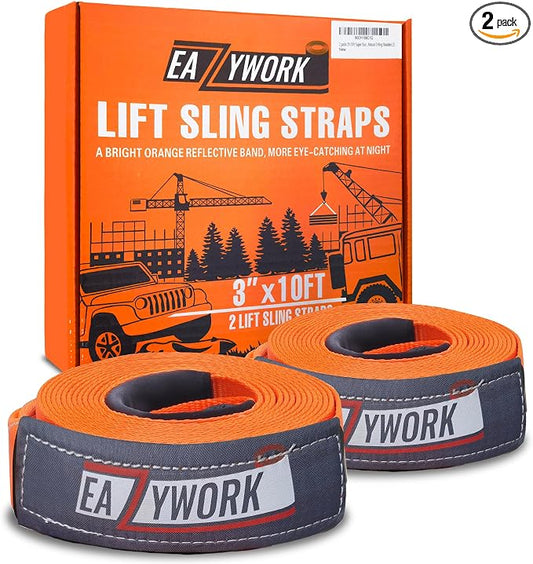 2Packs 3”x10Ft Super Sturdy Lift Sling Straps 25000 Lbs Breaking Load Capacity Heavy Duty Lifting Sling Moving Straps Tree Saver Crane Strap Recovery Reusable Straps Tow Strap Pull Hoist Endless Strap