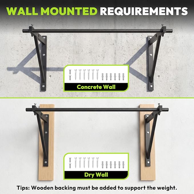 HANDBODE Wall Mounted Pull Up Bar for Doorway, 52''/36'' Chin Up Bar | 500 lb Capacity, Thickened Steel Construction, Joist Mounted