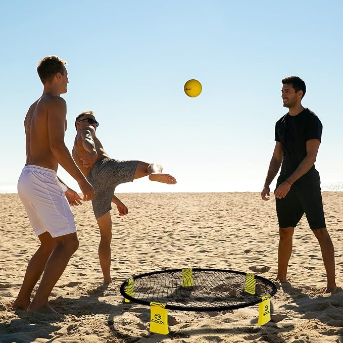 GOOX Outdoor Beach Ball Games with Carrying Bag, 3 Balls, Net and Strip Light (ONLY for Light Up Set)- Roundnet Game Set for Family - Played Outdoors, Indoors, Beach, Lawn, Yard and Park