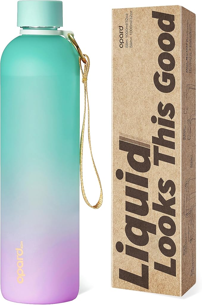 Opard Slim Water Bottle 32oz, Dishwasher Safe Plastic Water Bottle BPA-Free, Leakproof Screw Top, Bubblegum Cyan Pink, Reusable for Travel School Sport Gym Hiking