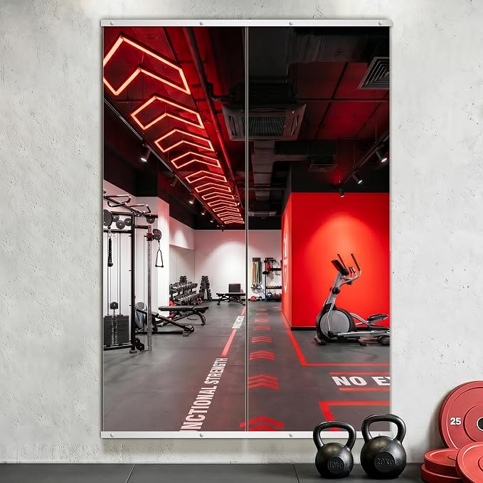 Home Gym Mirror for Wall, 70"x24"-2PCS Frameless Tempered Glass Mirror | Large Full Length Mirror for Garage, Workout, Yoga Room, Dance Studio & Home Exercise