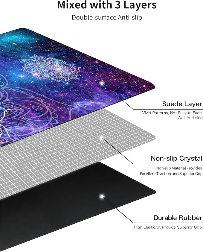 nuveti Printed Travel Yoga Mat 1/16 Inch Thick Non Slip Fitness Workout Mat | with Carrying Bag, Foldable Lightweight Suede & Natural Rubber Yoga Mat for Yoga Pilates and Fitness 72" L x 24" W x 1.5mm
