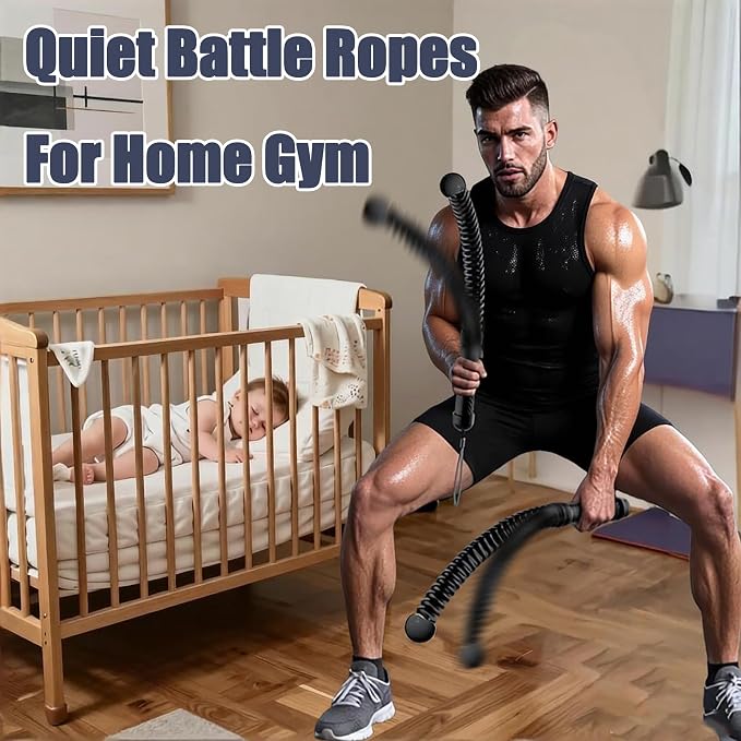 2nd Gen Ropeless Battle Ropes for Home Gym, Heavy Duty Portable Cordless Battle Ropes with Integrated Spring (No Screws), Weighted Exercise Rope for Men & Women, HIIT Workout Equipment