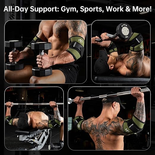 MANUEKLEAR Adjustable Compression Elbow Wraps for Weightlifting(1 Pair), Elbow Sleeves Weightlifting Men with Compression Band, 5mm Neoprene Elbow Strap for Weight Lifting and Bench Press