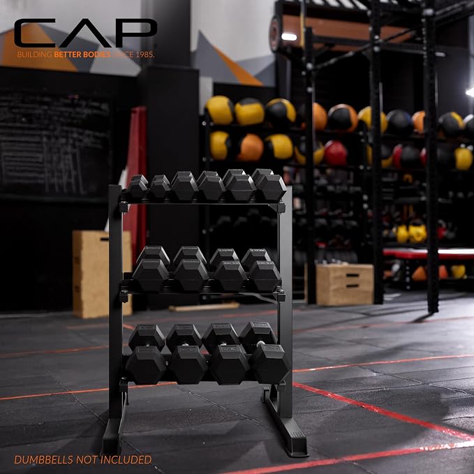 CAP 2-Tier & 3-Tier Dumbbell Rack for Home Gym, Heavy-Duty Steel Weight Storage Rack for Hex Dumbbells, Holds 5-35lb 5-50lb 5-75lb Dumbbell Pairs, Multiple Sizes & Capacities