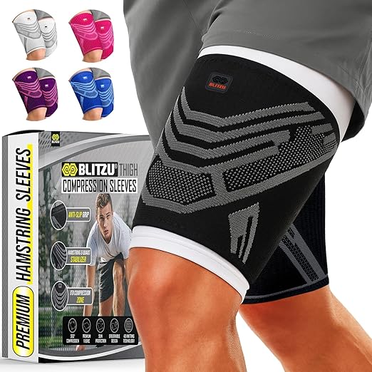 BLITZU Thigh Compression Sleeve, Hamstring Support Brace for Men Women XL | Upper Leg Wrap for Running, Gym Workout, Muscle & Injury Recovery, Quad & Groin Comfort, Improved Circulation, Daily Wear