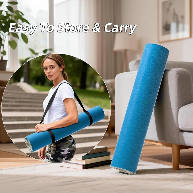 HAHE Wide Yoga Mat 72"x32"x0.4" Thick Pilates Mat with Carrying Strap | Exercise Mats for Home Workout, Wide Non-slip Exercise Mats, Double-Sided POE Fitness Mat for Yoga, Pilates & Travel