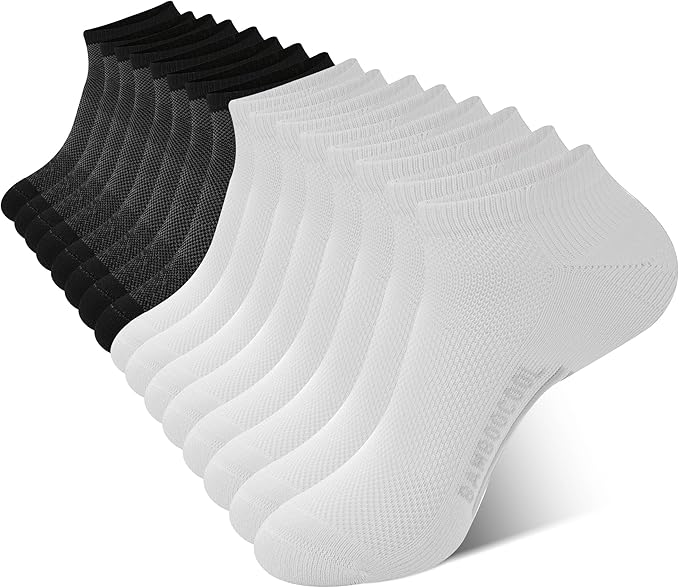 BAMBOO COOL Men's Athletic Ankle Socks Moisture Wicking, Anti-Odor Breathable Running Mesh Socks Arch Support, 8 Pack