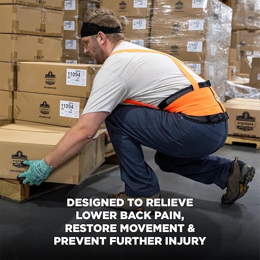 Ergodyne ProFlex 100HV Back Support Brace, High Visibility Support Belt, 8" Spandex Material, Removeable Straps, 2XL, Orange