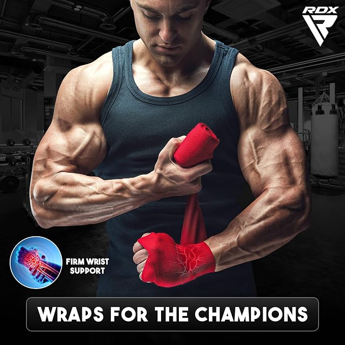 RDX Boxing Hand Wraps 4.5M / 180 Inches – Mexican Style Semi-Elastic MMA Inner Gloves - Wrist Support for Muay Thai, Kickboxing, BJJ, Karate - Thumb Loop & Hook and Loop Closure - Cotton & Nylon Blend