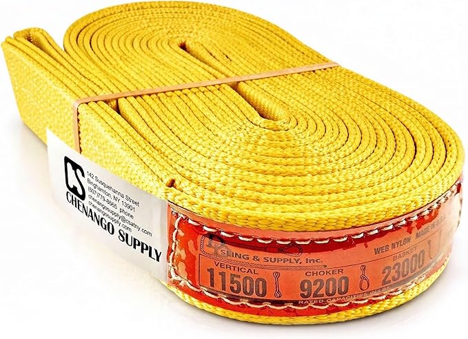 DD Sling 4 Inch x 30 Foot Nylon Lifting Sling – USA Made, 11,500 lb Vertical, 9,200 lb Choker, 23,000 lb Basket – 2-Ply Heavy Duty 900 Webbing, Type 3 Flat Eye & Eye Rigging Sling