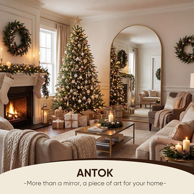 Antok 91" x46” Arched Full Length Floor Mirror, Gold Aluminum Frame, Free Standing/Wall Mount/Leaning for Bedroom, Living Room, Dressing Room
