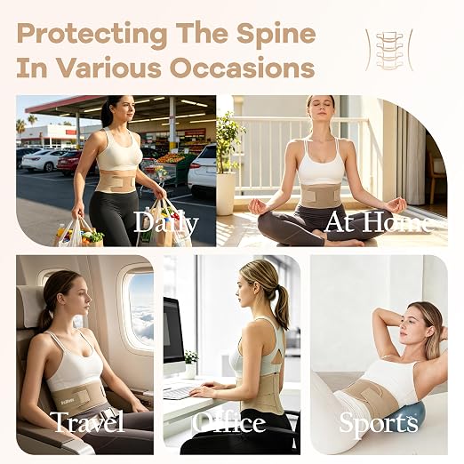 Ultra Thin Back Brace for Back Pain Relief,Skin Color,L(WAIST:31"-36")