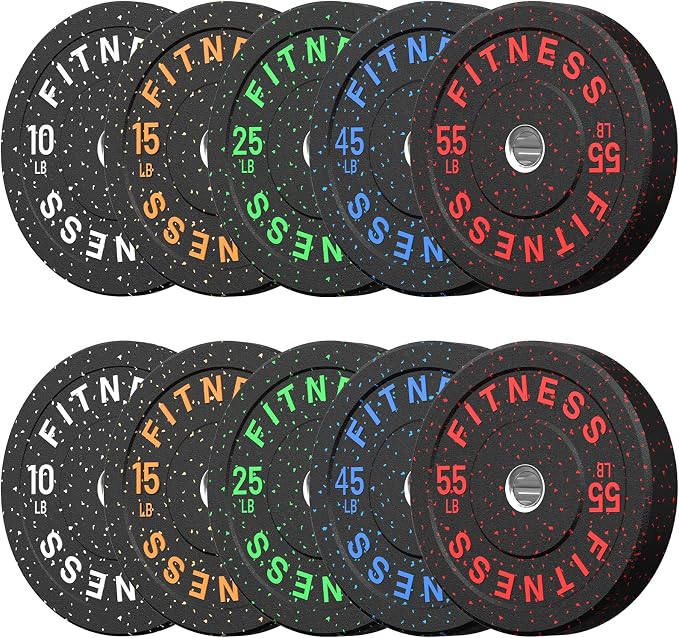 HANDBODE 2-Inch High-Bounce Bumper Plates, Olympic Weight Set, 10-650 lb | Barbell Weight Plates Set for Home Gym, Colored Weights Rubber Strength Training Plate for Weight Lifting