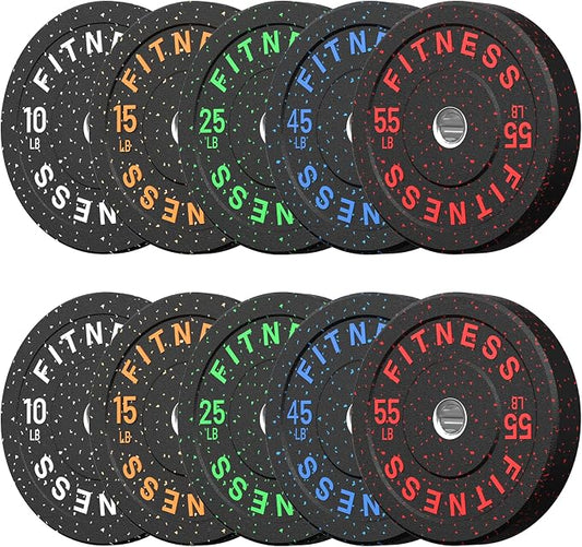 HANDBODE 2-Inch High-Bounce Bumper Plates, Olympic Weight Set, 10-650 lb | Barbell Weight Plates Set for Home Gym, Colored Weights Rubber Strength Training Plate for Weight Lifting