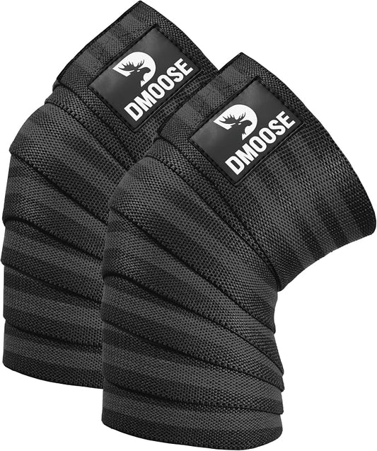 DMoose Fitness Knee Sleeves for Weightlifting (Pair) 78" Knee Wraps for Squats, Powerlifting & Joint Stability