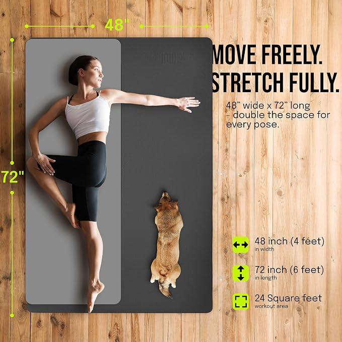 Gogokiwi Large Yoga Mat (6'x4') – 1/4" & 1/2" Thick Exercise Mats for Home Workout, Extra Wide Workout Mats for Home Gym, Yoga, Pilates, Stretching, Floor & More