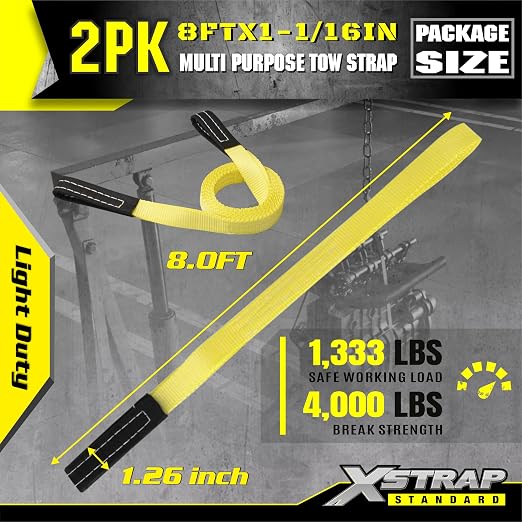 XSTRAP STANDARD 2PK 1''x 8FT Lift Sling Web Strap/Wear Guard End, Heavy Duty Flat Eye Lifting Sling with 2 Reinforced Loops for Tree Saver Lifting Furniture Appliances Machine | 4,000 lbs Break Strength Lifting Straps with 2 Reinforced Loops for Tree S...