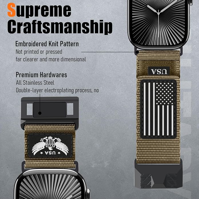 Rugged Nylon- Compatible with Apple Watch Ultra 3/ Ultra 2 Band 49mm Men,Tactical Soft Woven Stars- Stripes Flag Sport Strap for iWatch Bands 46mm 45mm 44mm 42mm Series 11 10 9 8 7 6 5 4 3 2 1 Se