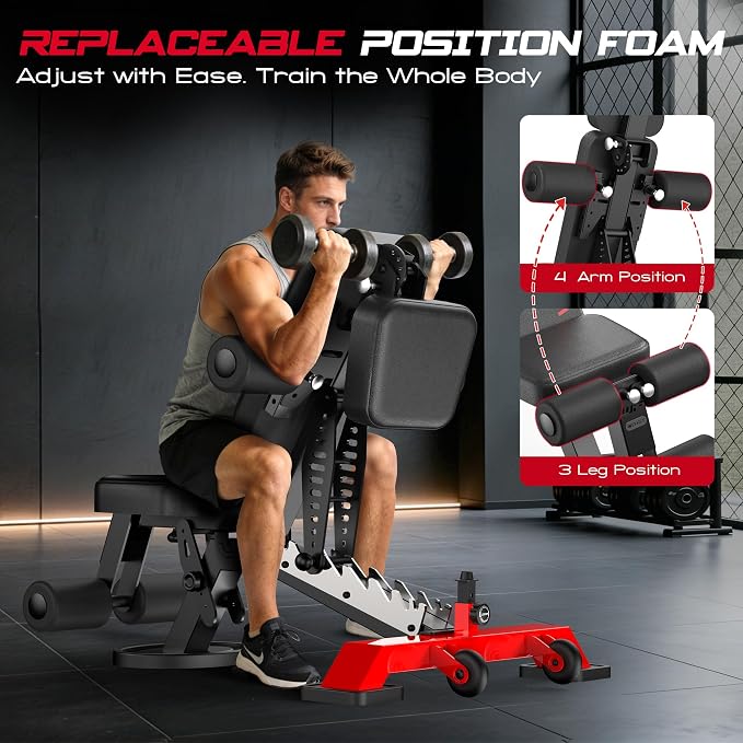Commercial Adjustable Weight Bench, Heavy Duty 1800LBS | Workout Bench for Home Gym, Flat, Decline, Incline Bench Press, Removable Leg & Elbow Support for Full Body Strength Training
