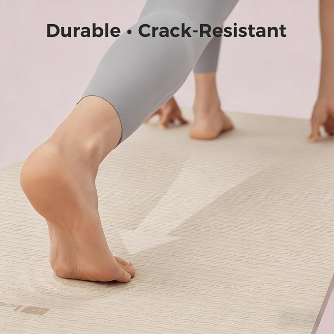 Keep 72" x 24" TPE Yoga Mat Non Slip, 1/4 Inch (6mm) Exercise Mat for Home Workout, Gym, Yoga, Pilates & Stretching with Carrying Strap, Oat White