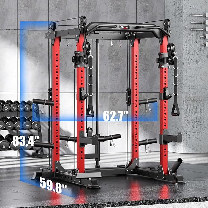 Power Rack Power Cage Multi-Function Squat Rack with Cable Crossover System Selectable More Training Attachment Power Rack for Garage & Home Gym