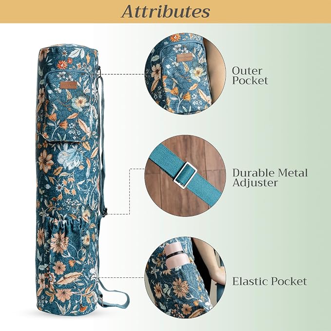 Maison d' Hermine Yoga Mat Duffle Bag Gym Tote Yoga Mat Carry Bag | Cylindrical bag for Woman Men Gifts Adjustable shoulder straps with Drawstring Water Bottle Pocket and zipper pocket