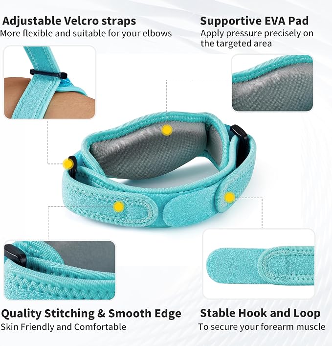CAMBIVO 2 Pack Tennis Elbow Brace Strap for Tendonitis, Lake Blue | EVA Compression Pad, Adjustable Strap with Premium Velcro, for Men and Women, Golfer's Elbow, Counterforce Brace, Breathable
