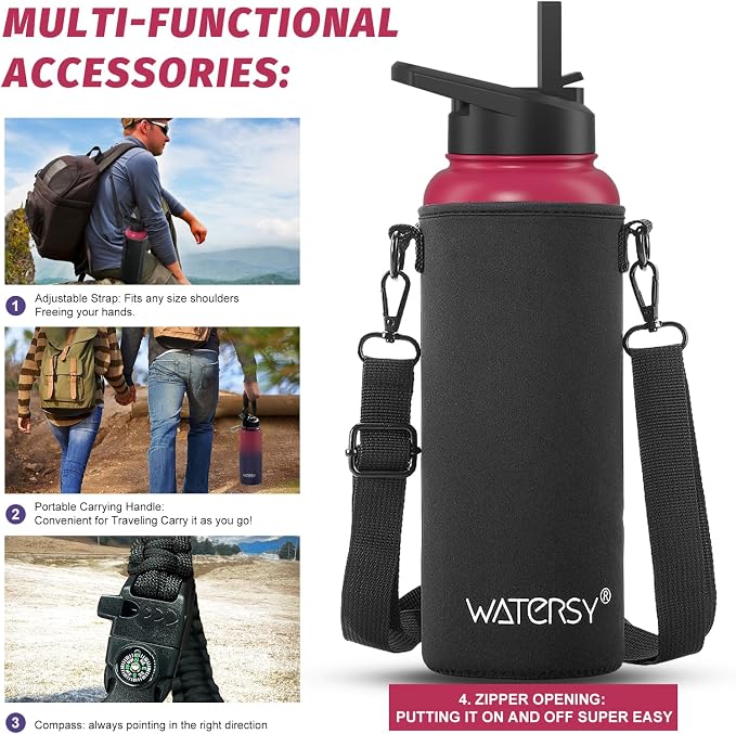 40oz Insulated Water Bottle (Cold for 48 Hrs),BPA Free&Leak Proof,Stainless Steel Water Flask,Water Jug with Straw Spout Lids for Gym,Hiking,Travel,Red Purple