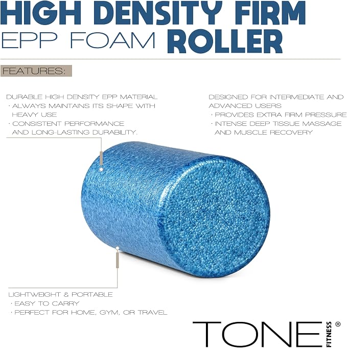 Tone Fitness High Density EPP Foam Exercise Foam Roller for Yoga, Pilates, Stretching, Massage, and Recovery | Multiple Sizes and Colors