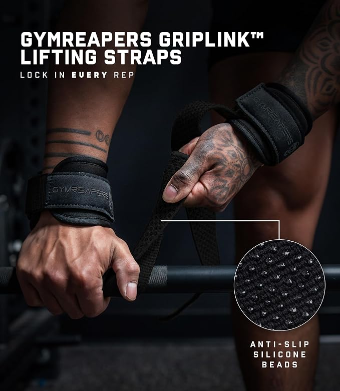 Gymreapers GripLink Lifting Straps – Heavy Duty D-Ring Weight Lifting Wrist Straps with Anti-Slip Silicone Grip Beads, Adjustable Support for Deadlifts, Powerlifting, Cable Machines & Gym Training