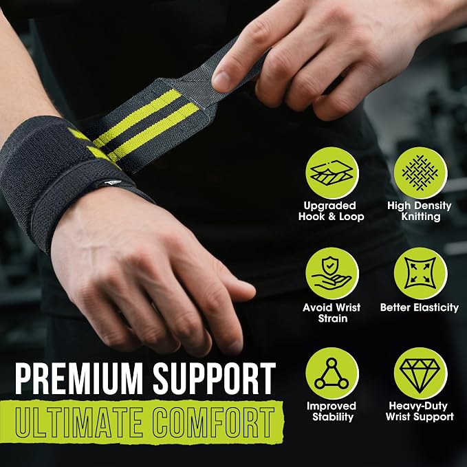 WSAKOUE Weightlifting Wrist Wraps - 18" Professional Wrist Support with Heavy-Duty Thumb Loop for Powerlifting, Bench Press & Strength Training- Adjustable Gym Wrist Straps for Men & Women