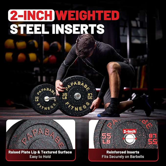 2" Bumper Plates Set Olympic Weight Plates for Barbell Strength Training | Papababe 2Inch Weights Plates Set, Floor Protective Plates, 20-600lbs Rubber Bumper Plates for Weightlifting, Bench Press