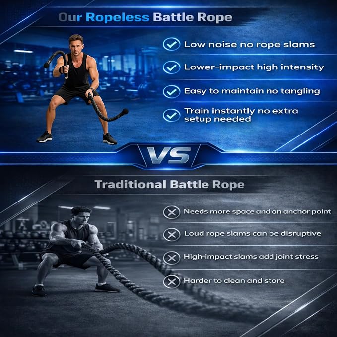 Cordless Battle Ropes (2 PCS) – Portable Weighted Ropeless Battle Rope Sticks with Hand Gloves for HIIT Workout, Home Gym Strength & Cardio Training (Black & Orange)