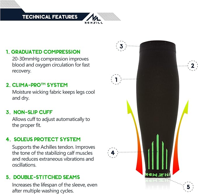 NEWZILL Compression Calf Sleeves (20-30mmHg) for Men & Women Perfect Option to Compression Socks for Running Travel Nursing
