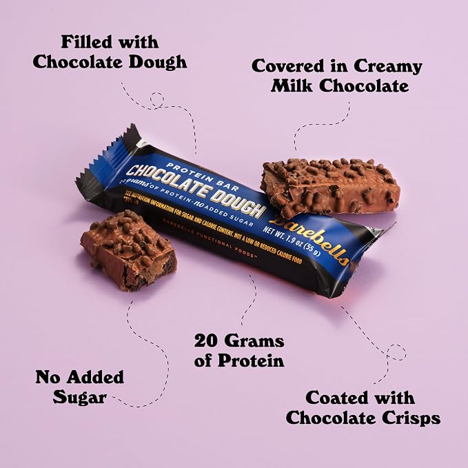 Barebells Protein Bars Chocolate Dough - 12 Count, Pack of 2 - Protein Snacks with 20g of High Protein - Low Carb Protein Bar with 1g of Total Sugars - Perfect on The Go Low Carb Snack & Breakfast Bars