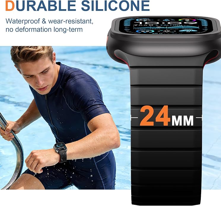 SNBLK Magnetic Band Compatible with Apple Watch Bands for Men 44mm 45mm 46mm 49mm 42mm 41mm 40mm 38mm Women, Secure Silicone Sport Loop Magnet Strap for iWatch Ultra 3 2 1 SE Series 11 10 9 8 7 6 5 4
