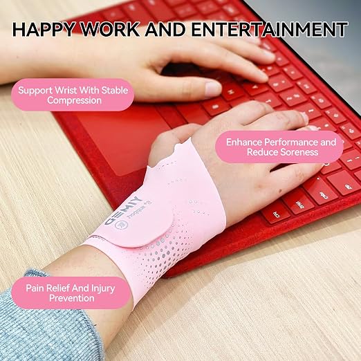 Ultra-Thin Wrist Brace Support for Carpal Tunnel, Pink | Wrist Brace for TFCC Tears, Elastic Wrist Wraps for Weightlifting, Typing, Gym, Day Night Wrist Support for Tendonitis, DRUJ