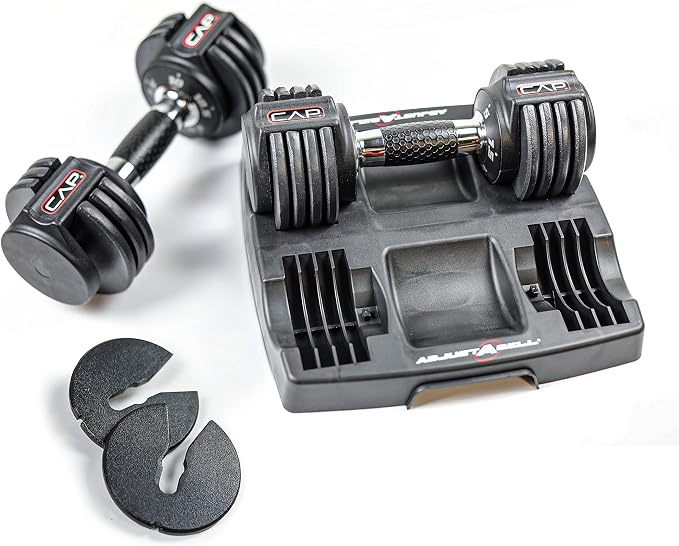 CAP ADJUSTABELL Adjustable Dumbbell Set, Premium Quick Select Adjustable Weights for Strength Training, Singles & Pairs, 12.5 LB, 25 LB & 55 LB, Round & Hex Dumbbells, Multiple Grip Handle Options