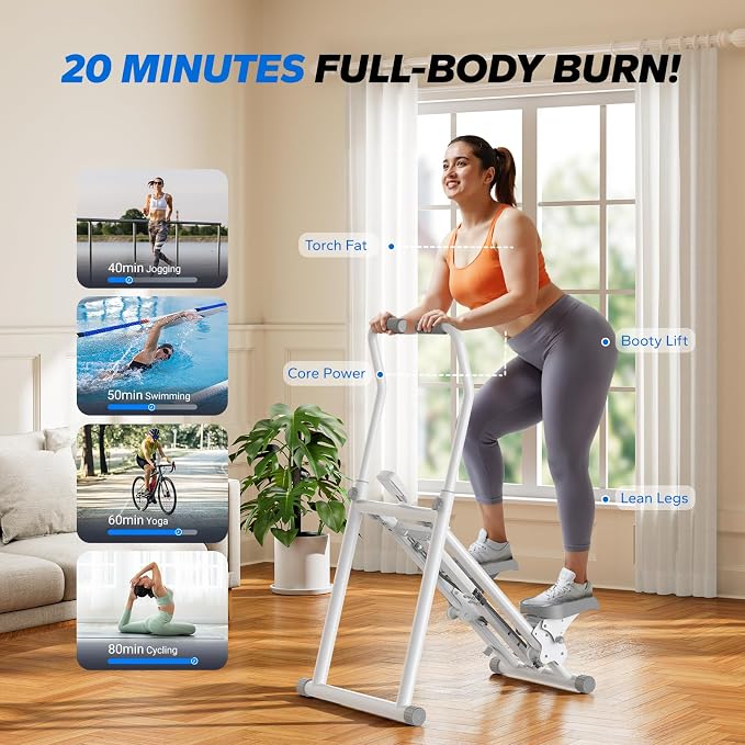 MERACH Stair Stepper with Adjustable Resistance, Foldable Stair Climber | Multi-Level Resistance, 3 Adjustable Angles, Stable Triangle Design, 300 lbs Capacity, Foldable Stair Climber, LCD Monitor