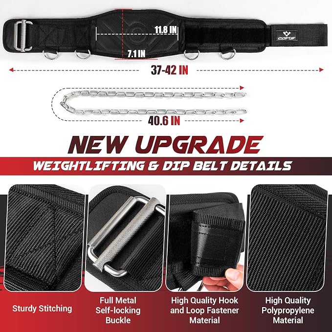 3-in-1 Weighted Pull Up Belt, Weight Lifting Dip Belt with 40.6 IN Chain & Self Locking, Weighted Gym Belt for Pull Up, Squat, Powerlifting & Deadlift, Capacity Up to 350 LBS