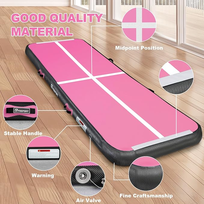 FBSPORT Inflatable Air Gymnastics Mat Training Mats 4/8 inches Thickness Gymnastics Tracks for Home Use/Training/Cheerleading/Yoga/Water with Pump