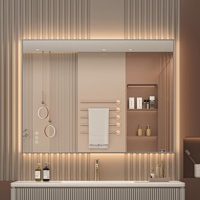 Hasipu 32''x 24'' Bathroom Mirror with Lights, Anti-Fog, Dimmable, Home Gym Mirror Bathroom Mirrors for Over Sink Wall, Memory Function, Tempered Glass, Shatter-Proof, Wall Mounted