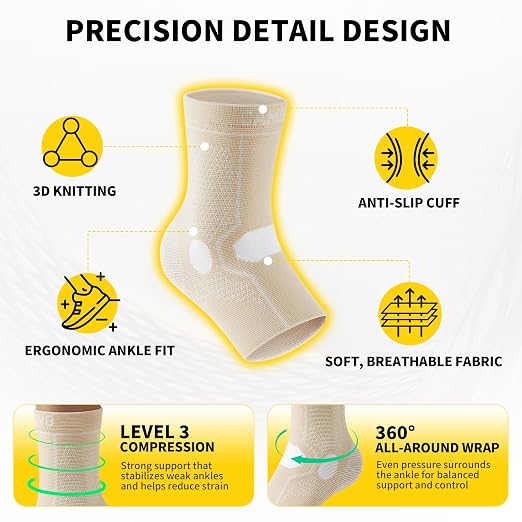 CAMBIVO 1 Pair Ankle Compression Sleeve for Men & Women – Soft, Breathable Support for Plantar Fasciitis, Achilles Tendonitis, Swelling & Sports Recovery – Easy to Wear, All-Day Comfort Fit