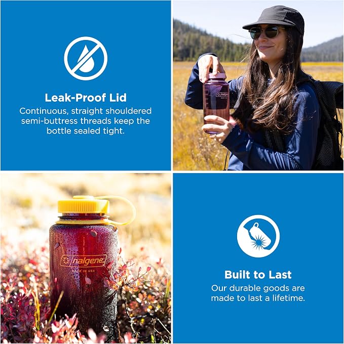 Nalgene 32 oz Wide Mouth Water Bottle, Odyssey Large Logo | BPA-Free, Durable & Lightweight, Leak Proof, Dishwasher Safe, Large Reusable Plastic Bottle for Hiking, Gym, Work & Travel
