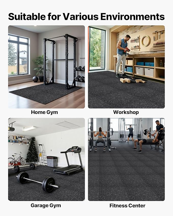 VEVOR 0.56Inch 24sq.ft 6 Tiles Gym Flooring for Home Gym, Rubber Top with High Density EVA Foam, 24 x 24In Gym Floor Exercise Equipment Mats, Interlocking Gym Mats, Puzzle Workout Mats, Black & Gray | Rubber Top with High Density EVA Foam, Lightweight ...