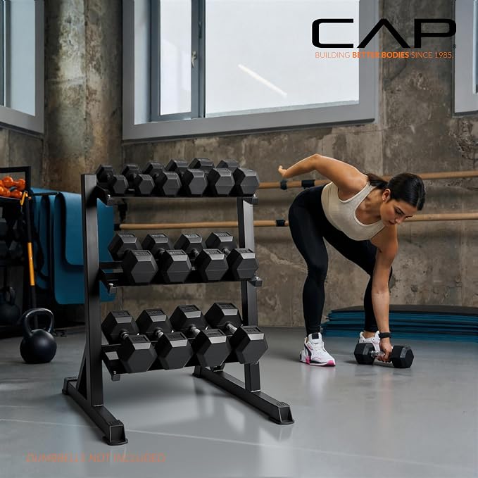 CAP 2-Tier & 3-Tier Dumbbell Rack for Home Gym, Heavy-Duty Steel Weight Storage Rack for Hex Dumbbells, Holds 5-35lb 5-50lb 5-75lb Dumbbell Pairs, Multiple Sizes & Capacities