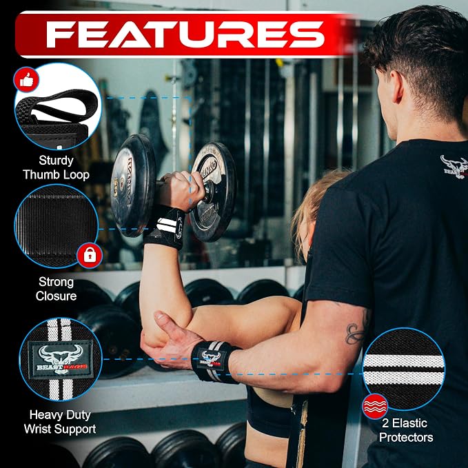 Wrist Wraps for Weightlifting - Adjustable Lifting Straps With Thumb Loop for Enhanced Gym Support, Powerlifting, Bodybuilding and Workout